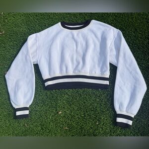 Alice + Olivia White and Black Cropped Sweatshirt